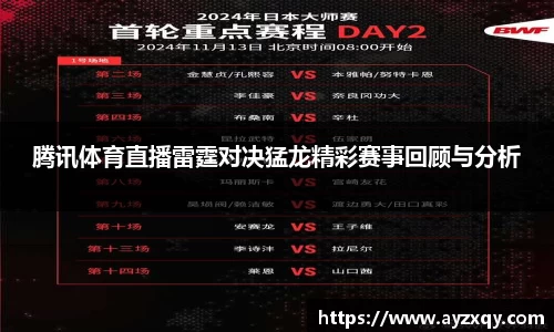 腾讯体育直播雷霆对决猛龙精彩赛事回顾与分析
